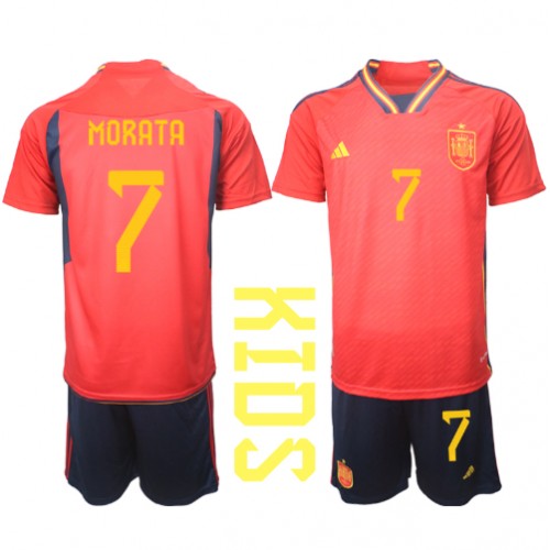 Spanien Alvaro Morata #7 Hemmaställ Barn VM 2022 Kortärmad (+ Korta byxor)
